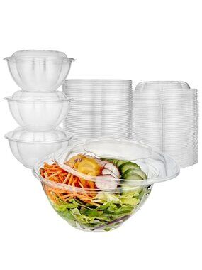 32oz Clear Plastic Salad Bowls with Lids Disposable (50 Pack) Medium Takeout